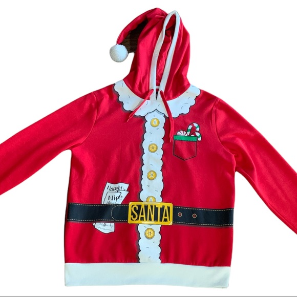 Santa Suit Pullover Sweatshirt Hoodie with Pompom Boy Youth - Picture 3 of 6